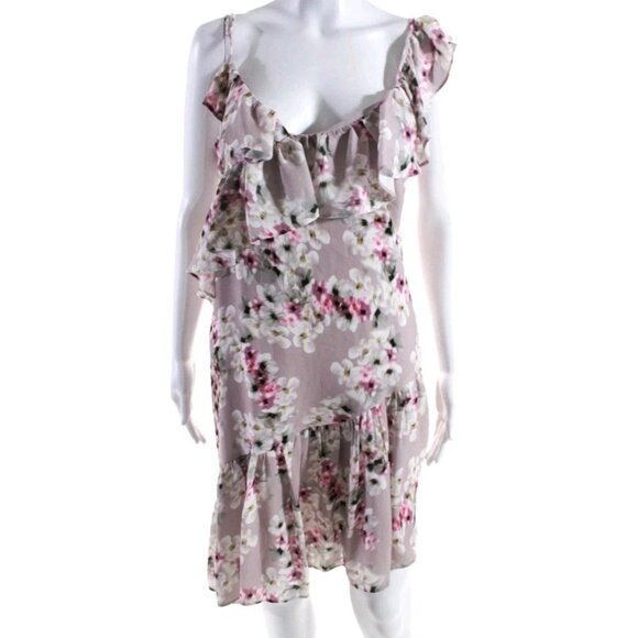 Parker Asymmetrical Ruffled Floral Print Dress Pink Size Large NWT $378 - Picture 4 of 12